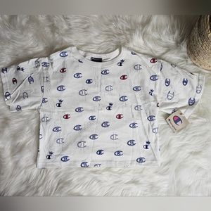 Champion Red Blue Scribble Logo Crown Crop Top NWT XS Juniors/ Teen